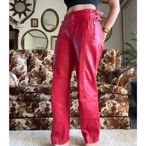 Vintage J. Park Collection Red Genuine Leather Pants - Picture 4 of 10